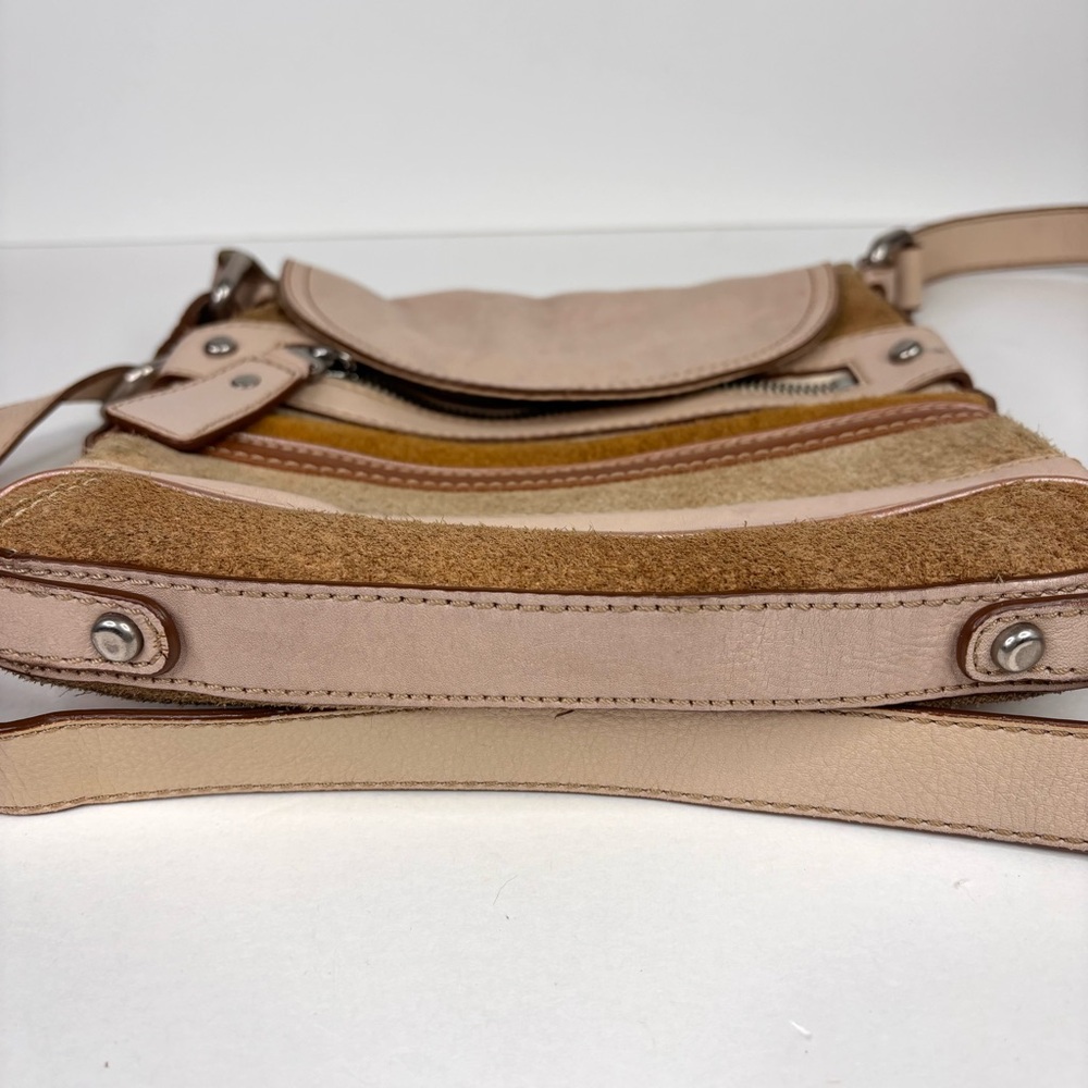 Vintage Fossil Brown, Tan and Cream Suede Leather Retro 70’s Crossbody Bag - Picture 6 of 14